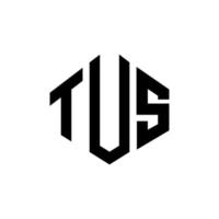 tus-Buchstaben-Logo-Design mit Polygonform. tus Logo-Design in Polygon- und Würfelform. Tus Sechseck-Vektor-Logo-Vorlage in weißen und schwarzen Farben. tus-monogramm, geschäfts- und immobilienlogo. vektor