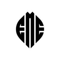 Eme-Kreis-Buchstaben-Logo-Design mit Kreis- und Ellipsenform. Eme Ellipsenbuchstaben mit typografischem Stil. Die drei Initialen bilden ein Kreislogo. Eme-Kreis-Emblem abstrakter Monogramm-Buchstaben-Markierungsvektor. vektor