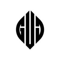 guj-Kreis-Buchstaben-Logo-Design mit Kreis- und Ellipsenform. Guj-Ellipsenbuchstaben mit typografischem Stil. Die drei Initialen bilden ein Kreislogo. Guj-Kreis-Emblem abstrakter Monogramm-Buchstaben-Markierungsvektor. vektor
