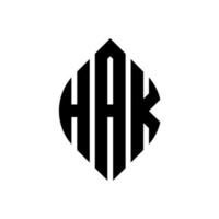 hak-Kreis-Buchstaben-Logo-Design mit Kreis- und Ellipsenform. hak ellipsenbuchstaben mit typografischem stil. Die drei Initialen bilden ein Kreislogo. Hak-Kreis-Emblem abstrakter Monogramm-Buchstaben-Markenvektor. vektor
