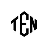 Zehn-Buchstaben-Logo-Design mit Polygonform. Logo-Design mit zehn Polygonen und Würfeln. Zehn Sechseck-Vektor-Logo-Vorlage in weißen und schwarzen Farben. Zehn Monogramm, Geschäfts- und Immobilienlogo. vektor