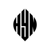 Hyn-Kreis-Buchstaben-Logo-Design mit Kreis- und Ellipsenform. Hyn-Ellipsenbuchstaben mit typografischem Stil. Die drei Initialen bilden ein Kreislogo. Hyn-Kreis-Emblem abstrakter Monogramm-Buchstaben-Markierungsvektor. vektor