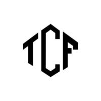 tcf brev logotyp design med polygon form. tcf polygon och kubform logotypdesign. tcf hexagon vektor logotyp mall vita och svarta färger. tcf monogram, affärs- och fastighetslogotyp.