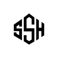 ssh letter logotyp design med polygon form. ssh polygon och kubform logotypdesign. ssh hexagon vektor logotyp mall vita och svarta färger. ssh monogram, affärs- och fastighetslogotyp.