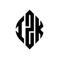 izk cirkelbokstavslogotypdesign med cirkel och ellipsform. izk ellipsbokstäver med typografisk stil. de tre initialerna bildar en cirkellogotyp. izk cirkel emblem abstrakt monogram bokstav märke vektor. vektor