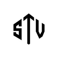 stv brev logotyp design med polygon form. stv polygon och kubform logotypdesign. stv hexagon vektor logotyp mall vita och svarta färger. TV-monogram, logotyp för företag och fastigheter.