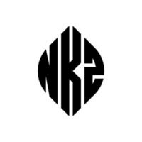 nkz-Kreisbuchstaben-Logo-Design mit Kreis- und Ellipsenform. nkz Ellipsenbuchstaben mit typografischem Stil. Die drei Initialen bilden ein Kreislogo. nkz-Kreis-Emblem abstrakter Monogramm-Buchstaben-Markierungsvektor. vektor