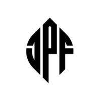 jpf-Kreisbuchstaben-Logo-Design mit Kreis- und Ellipsenform. jpf Ellipsenbuchstaben mit typografischem Stil. Die drei Initialen bilden ein Kreislogo. jpf-Kreis-Emblem abstrakter Monogramm-Buchstaben-Markierungsvektor. vektor