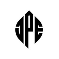 JPE-Kreisbuchstaben-Logo-Design mit Kreis- und Ellipsenform. jpe-ellipsenbuchstaben mit typografischem stil. Die drei Initialen bilden ein Kreislogo. jpe Kreisemblem abstrakter Monogramm-Buchstabenmarkierungsvektor. vektor