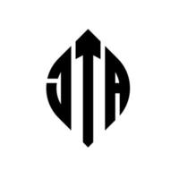 JTA-Kreisbuchstaben-Logo-Design mit Kreis- und Ellipsenform. jta Ellipsenbuchstaben mit typografischem Stil. Die drei Initialen bilden ein Kreislogo. JTA-Kreis-Emblem abstrakter Monogramm-Buchstaben-Markierungsvektor. vektor