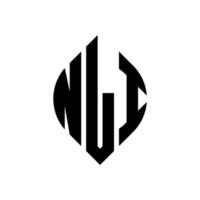 nli-Kreisbuchstabe-Logo-Design mit Kreis- und Ellipsenform. nli Ellipsenbuchstaben mit typografischem Stil. Die drei Initialen bilden ein Kreislogo. nli-Kreis-Emblem abstrakter Monogramm-Buchstaben-Markierungsvektor. vektor