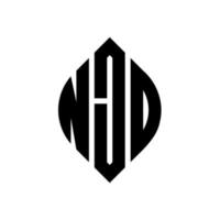 Njo Circle Letter Logo Design mit Kreis- und Ellipsenform. njo Ellipsenbuchstaben mit typografischem Stil. Die drei Initialen bilden ein Kreislogo. Njo-Kreis-Emblem abstrakter Monogramm-Buchstaben-Markierungsvektor. vektor