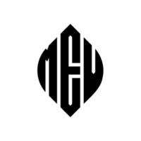 mev-Kreis-Buchstaben-Logo-Design mit Kreis- und Ellipsenform. mev Ellipsenbuchstaben mit typografischem Stil. Die drei Initialen bilden ein Kreislogo. mev-Kreis-Emblem abstrakter Monogramm-Buchstaben-Markierungsvektor. vektor