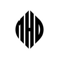 Mho-Kreis-Buchstaben-Logo-Design mit Kreis- und Ellipsenform. Mho Ellipsenbuchstaben mit typografischem Stil. Die drei Initialen bilden ein Kreislogo. Mho-Kreis-Emblem abstrakter Monogramm-Buchstaben-Markierungsvektor. vektor