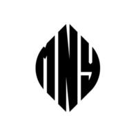 mny Kreisbuchstabe-Logo-Design mit Kreis- und Ellipsenform. Viele Ellipsenbuchstaben mit typografischem Stil. Die drei Initialen bilden ein Kreislogo. mny Kreisemblem abstrakter Monogramm-Buchstabenmarkierungsvektor. vektor