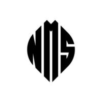 nms-Kreisbuchstaben-Logo-Design mit Kreis- und Ellipsenform. nms Ellipsenbuchstaben mit typografischem Stil. Die drei Initialen bilden ein Kreislogo. nms Kreisemblem abstrakter Monogramm-Buchstabenmarkierungsvektor. vektor