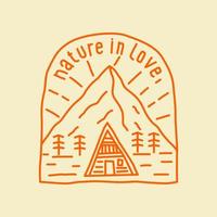 Nature in Love Cottage Home Living in Mono Line für Badge Patch Emblem Grafik Vektor Kunst T-Shirt Design