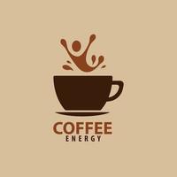 Kaffee-Logo-Design mit Kaffeewasser-Spritzbild wie eine aufgeregte Person vektor