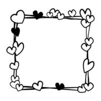 monokroma hjärtan dubbel fyrkantig ram. vektor illustration för dekorera logotyp, text, gratulationskort och någon design.
