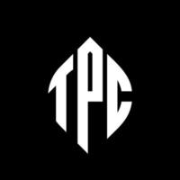 tpc-Kreisbuchstaben-Logo-Design mit Kreis- und Ellipsenform. tpc-Ellipsenbuchstaben mit typografischem Stil. Die drei Initialen bilden ein Kreislogo. tpc-Kreis-Emblem abstrakter Monogramm-Buchstaben-Markierungsvektor. vektor