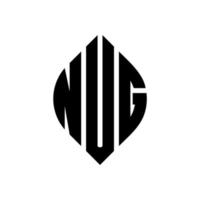 Nug-Kreis-Buchstaben-Logo-Design mit Kreis- und Ellipsenform. nug-ellipsenbuchstaben mit typografischem stil. Die drei Initialen bilden ein Kreislogo. Nug-Kreis-Emblem abstrakter Monogramm-Buchstaben-Markenvektor. vektor