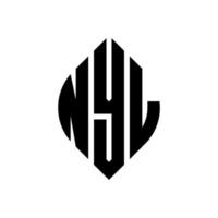 nyl-Kreisbuchstaben-Logo-Design mit Kreis- und Ellipsenform. Nyl-Ellipsenbuchstaben mit typografischem Stil. Die drei Initialen bilden ein Kreislogo. Nyl-Kreis-Emblem abstrakter Monogramm-Buchstaben-Markierungsvektor. vektor