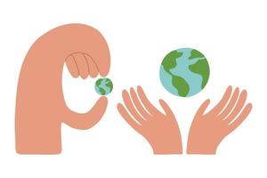 kärlek, ekologi, en ikon för miljön. Jordens dag. internationella Mother Earth Day. miljöproblem och miljöskydd. jorden i händerna. vektor