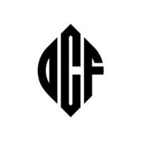 ocf-Kreisbuchstaben-Logo-Design mit Kreis- und Ellipsenform. ocf Ellipsenbuchstaben mit typografischem Stil. Die drei Initialen bilden ein Kreislogo. ocf-Kreis-Emblem abstrakter Monogramm-Buchstaben-Markierungsvektor. vektor