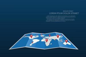 vektor världskarta med GPS-nålar. resestifts plats.