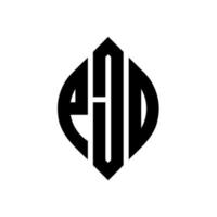 Pjo-Kreis-Buchstaben-Logo-Design mit Kreis- und Ellipsenform. Pjo-Ellipsenbuchstaben mit typografischem Stil. Die drei Initialen bilden ein Kreislogo. Pjo-Kreis-Emblem abstrakter Monogramm-Buchstaben-Markierungsvektor. vektor