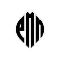 pmm cirkelbokstavslogotypdesign med cirkel- och ellipsform. pmm ellipsbokstäver med typografisk stil. de tre initialerna bildar en cirkellogotyp. pmm cirkel emblem abstrakt monogram bokstav märke vektor. vektor