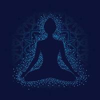 Mädchen im Lotussitz auf blauem Hintergrund mit Mandala. vektor