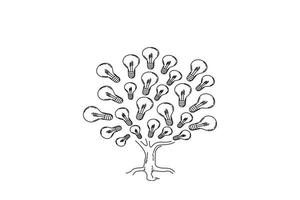 zeichnung des ideenwachstumskonzepts handgezeichneter glühbirnenbaum vektor