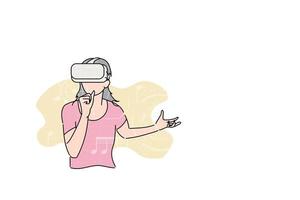 junge dame, die online auf vr-apps singt. Virtual-Reality-Konzept. Vektor-Illustration-Design vektor