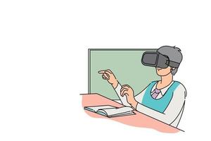 student, der digitales buch mit vr-gerät blättert. flaches Vektorillustrationsdesign vektor