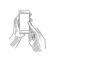 hand, die smartphone hält und verwendetes zeichnenartvektor-illustrationsdesign vektor