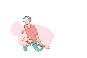 Bassist schlägt sein Instrument, wenn er ein VR-Spiel spielt. Vektor-Illustration-Design vektor