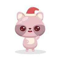 söt vektor djur för julkort. liten tvättbjörn med hatt för barntyg, affischer mm