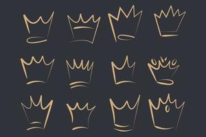 handgezeichnetes kronen-logo-set für königin-symbol-vorlage farbe editierbar. prinzessin, gekritzel, pop art, schönheit und mode einkaufen symbol vektorzeichen isolierte illustration für grafik- und webdesign. vektor