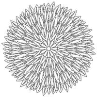 Kontur-Zen-Mandala mit kleinen dekorativen Blütenblättern und runden Staubblättern, Antistress-Malseite in runder Rahmenform vektor