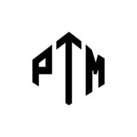 ptm brev logotyp design med polygon form. ptm polygon och kubform logotypdesign. ptm hexagon vektor logotyp mall vita och svarta färger. ptm-monogram, affärs- och fastighetslogotyp.