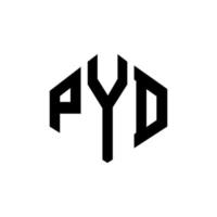 pyd brev logotyp design med polygon form. pyd polygon och kubform logotypdesign. pyd hexagon vektor logotyp mall vita och svarta färger. pyd monogram, affärs- och fastighetslogotyp.