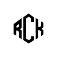 rck bokstavslogotypdesign med polygonform. rck polygon och kubform logotypdesign. rck hexagon vektor logotyp mall vita och svarta färger. rck monogram, affärs- och fastighetslogotyp.