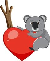 koala håller hjärta i tecknad stil vektor