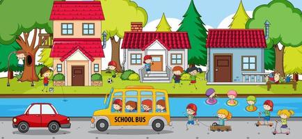 Szene mit vielen Kindern im Schulbus vektor