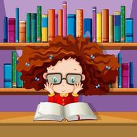 ein Mädchen, das ein Buch in der Bibliothek liest vektor