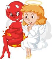 djävulen och ängel seriefigur på vit bakgrund vektor