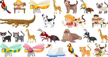 uppsättning av olika vilda djur i tecknad stil vektor
