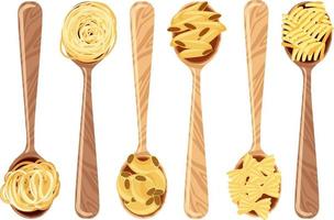 uppsättning olika pasta på skedar vektor