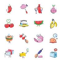samling av hälsosam mat doodle klistermärken vektor